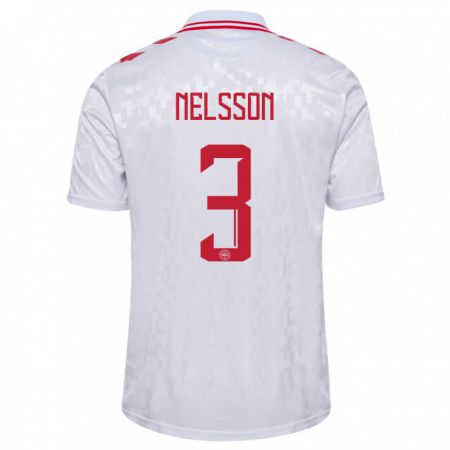 Kandiny Niño Camiseta Dinamarca Victor Nelsson #3 Blanco 2ª Equipación 24-26 La Camisa Chile