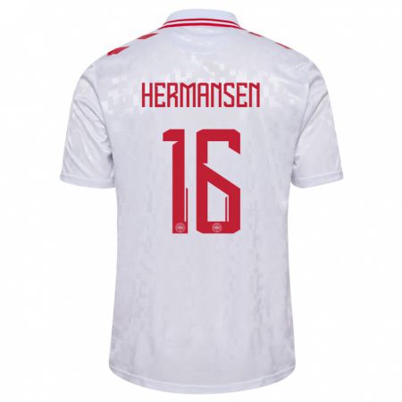 Kandiny Niño Camiseta Dinamarca Mads Hermansen #16 Blanco 2ª Equipación 24-26 La Camisa Chile