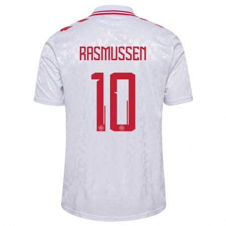 Kandiny Niño Camiseta Dinamarca Christian Rasmussen #10 Blanco 2ª Equipación 24-26 La Camisa Chile