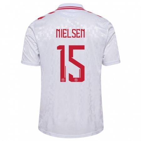 Kandiny Niño Camiseta Dinamarca Villads Nielsen #15 Blanco 2ª Equipación 24-26 La Camisa Chile