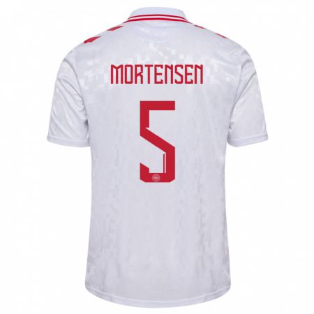 Kandiny Niño Camiseta Dinamarca Gustav Mortensen #5 Blanco 2ª Equipación 24-26 La Camisa Chile
