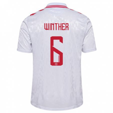 Kandiny Niño Camiseta Dinamarca Casper Winther #6 Blanco 2ª Equipación 24-26 La Camisa Chile