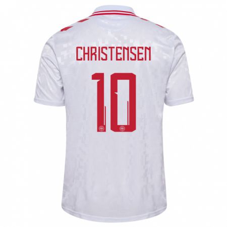 Kandiny Niño Camiseta Dinamarca Gustav Christensen #10 Blanco 2ª Equipación 24-26 La Camisa Chile