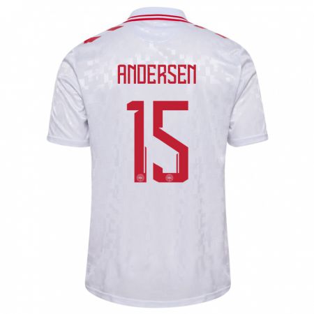 Kandiny Niño Camiseta Dinamarca Jacob Andersen #15 Blanco 2ª Equipación 24-26 La Camisa Chile