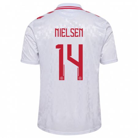 Kandiny Niño Camiseta Dinamarca Julius Nielsen #14 Blanco 2ª Equipación 24-26 La Camisa Chile
