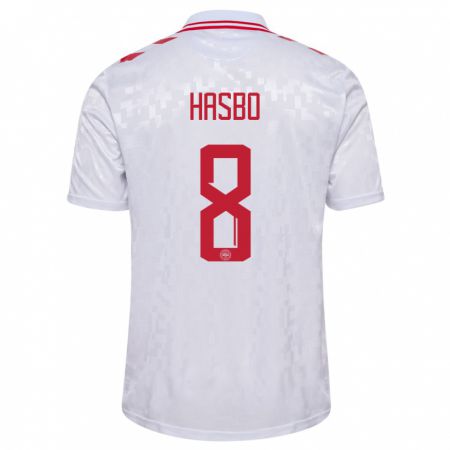 Kandiny Niño Camiseta Dinamarca Josefine Hasbo #8 Blanco 2ª Equipación 24-26 La Camisa Chile