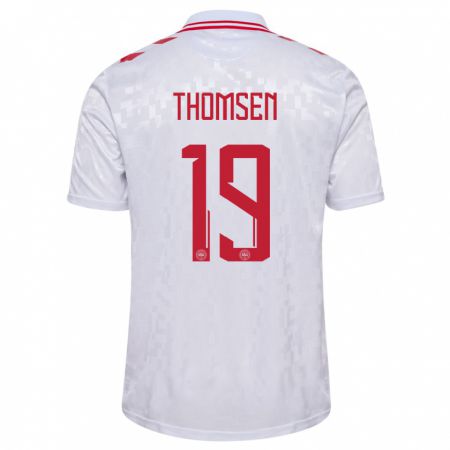 Kandiny Niño Camiseta Dinamarca Janni Thomsen #19 Blanco 2ª Equipación 24-26 La Camisa Chile