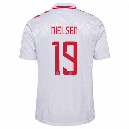 Kandiny Niño Camiseta Dinamarca Casper Nielsen #19 Blanco 2ª Equipación 24-26 La Camisa Chile