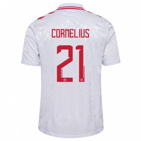 Kandiny Niño Camiseta Dinamarca Andreas Cornelius #21 Blanco 2ª Equipación 24-26 La Camisa Chile