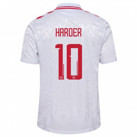 Kandiny Niño Camiseta Dinamarca Pernille Harder #10 Blanco 2ª Equipación 24-26 La Camisa Chile