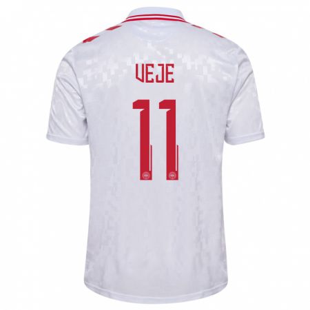 Kandiny Niño Camiseta Dinamarca Katrine Veje #11 Blanco 2ª Equipación 24-26 La Camisa Chile