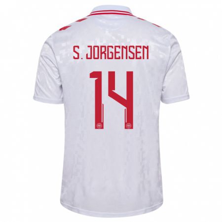 Kandiny Niño Camiseta Dinamarca Sebastian Jorgensen #14 Blanco 2ª Equipación 24-26 La Camisa Chile