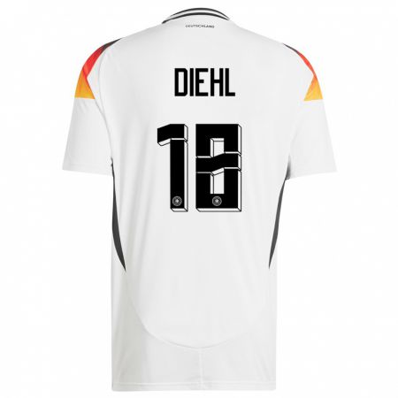 Kandiny Hombre Camiseta Alemania Justin Diehl #18 Blanco 1ª Equipación 24-26 La Camisa Chile