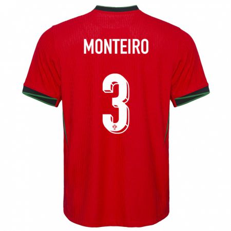 Kandiny Hombre Camiseta Portugal Diogo Monteiro #3 Rojo 1ª Equipación 24-26 La Camisa Chile