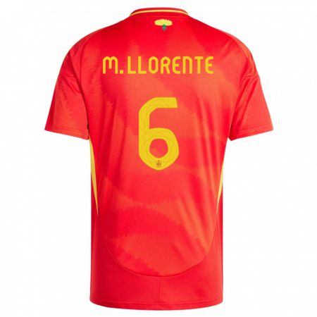 Kandiny Hombre Camiseta España Marcos Llorente #6 Rojo 1ª Equipación 24-26 La Camisa Chile
