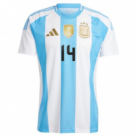 Kandiny Hombre Camiseta Argentina Lautaro Lopez #14 Blanco Azul 1ª Equipación 24-26 La Camisa Chile