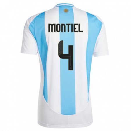 Kandiny Hombre Camiseta Argentina Gonzalo Montiel #4 Blanco Azul 1ª Equipación 24-26 La Camisa Chile