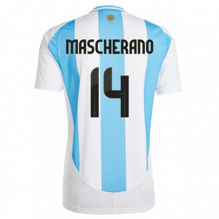 Kandiny Hombre Camiseta Argentina Javier Mascherano #14 Blanco Azul 1ª Equipación 24-26 La Camisa Chile