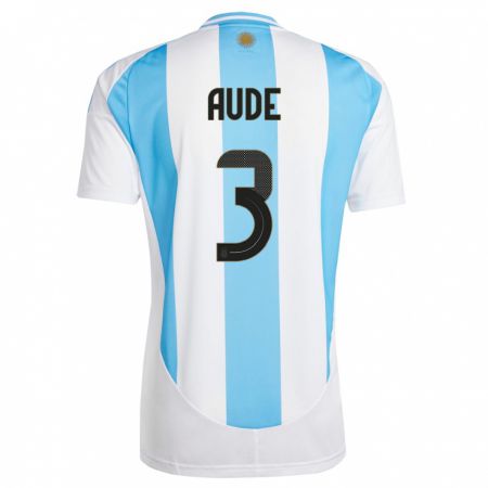Kandiny Hombre Camiseta Argentina Julian Aude #3 Blanco Azul 1ª Equipación 24-26 La Camisa Chile