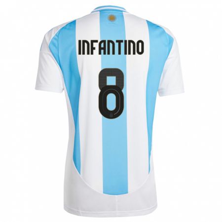 Kandiny Hombre Camiseta Argentina Gino Infantino #8 Blanco Azul 1ª Equipación 24-26 La Camisa Chile