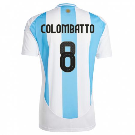 Kandiny Hombre Camiseta Argentina Santiago Colombatto #8 Blanco Azul 1ª Equipación 24-26 La Camisa Chile