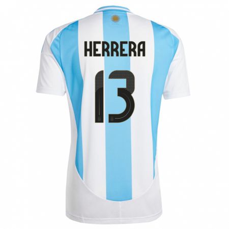 Kandiny Hombre Camiseta Argentina Marcelo Herrera #13 Blanco Azul 1ª Equipación 24-26 La Camisa Chile