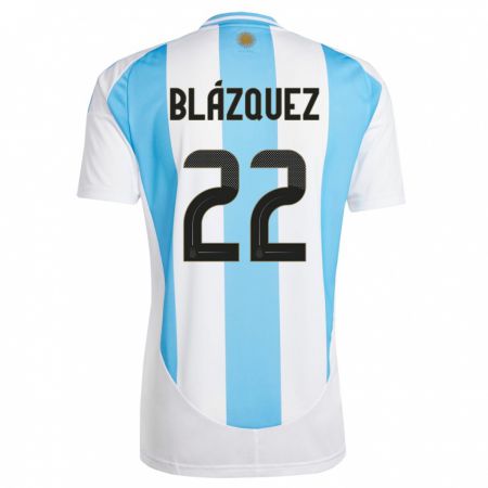 Kandiny Hombre Camiseta Argentina Joaquin Blazquez #22 Blanco Azul 1ª Equipación 24-26 La Camisa Chile