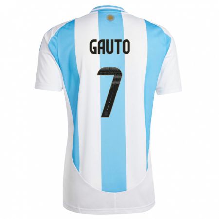 Kandiny Hombre Camiseta Argentina Juan Gauto #7 Blanco Azul 1ª Equipación 24-26 La Camisa Chile