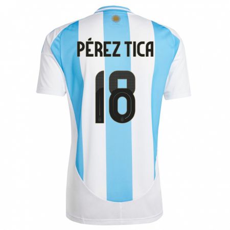 Kandiny Hombre Camiseta Argentina Jeremias Perez Tica #18 Blanco Azul 1ª Equipación 24-26 La Camisa Chile