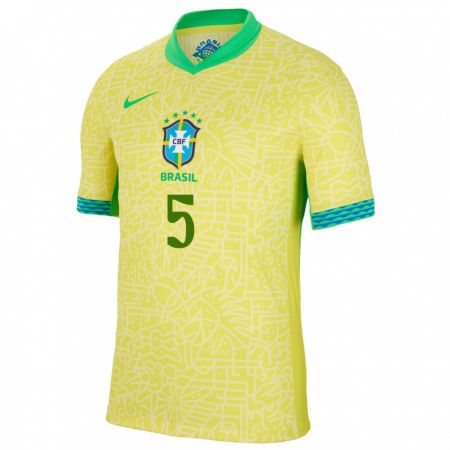 Kandiny Hombre Camiseta Brasil Vitor Figueiredo #5 Amarillo 1ª Equipación 24-26 La Camisa Chile