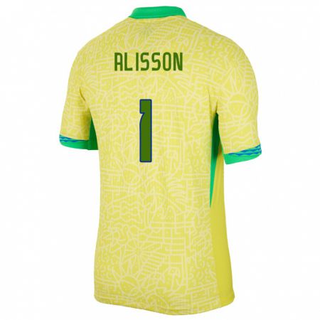 Kandiny Hombre Camiseta Brasil Alisson #1 Amarillo 1ª Equipación 24-26 La Camisa Chile