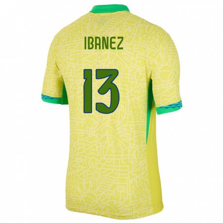 Kandiny Hombre Camiseta Brasil Roger Ibanez #13 Amarillo 1ª Equipación 24-26 La Camisa Chile