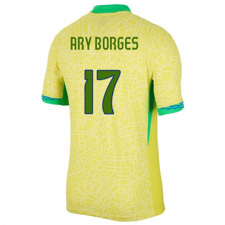 Kandiny Hombre Camiseta Brasil Ary Borges #17 Amarillo 1ª Equipación 24-26 La Camisa Chile