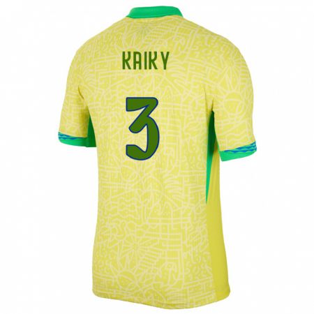 Kandiny Hombre Camiseta Brasil Kaiky #3 Amarillo 1ª Equipación 24-26 La Camisa Chile