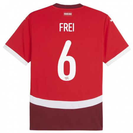 Kandiny Hombre Camiseta Suiza Fabian Frei #6 Rojo 1ª Equipación 24-26 La Camisa Chile