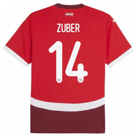 Kandiny Hombre Camiseta Suiza Steven Zuber #14 Rojo 1ª Equipación 24-26 La Camisa Chile