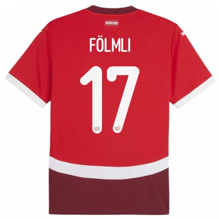 Kandiny Hombre Camiseta Suiza Svenja Folmli #17 Rojo 1ª Equipación 24-26 La Camisa Chile