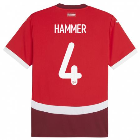 Kandiny Hombre Camiseta Suiza Pascal Hammer #4 Rojo 1ª Equipación 24-26 La Camisa Chile