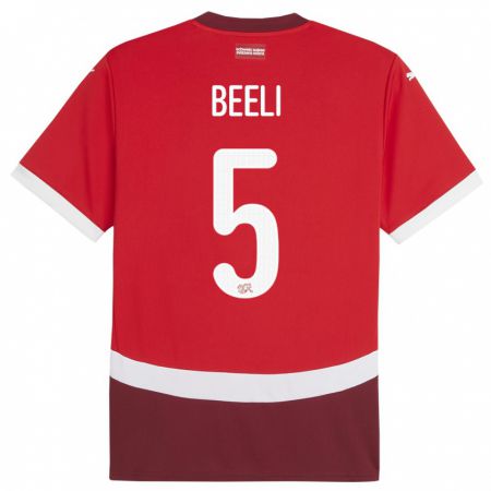Kandiny Hombre Camiseta Suiza Mischa Beeli #5 Rojo 1ª Equipación 24-26 La Camisa Chile