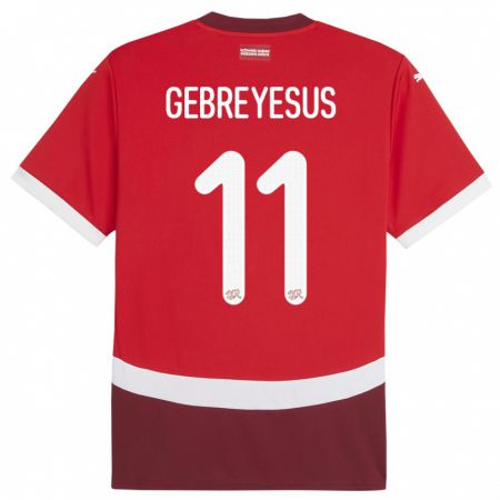 Kandiny Hombre Camiseta Suiza Esey Gebreyesus #11 Rojo 1ª Equipación 24-26 La Camisa Chile