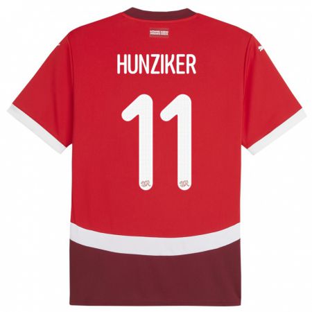 Kandiny Hombre Camiseta Suiza Andrin Hunziker #11 Rojo 1ª Equipación 24-26 La Camisa Chile