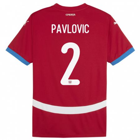 Kandiny Hombre Camiseta Serbia Strahinja Pavlovic #2 Rojo 1ª Equipación 24-26 La Camisa Chile