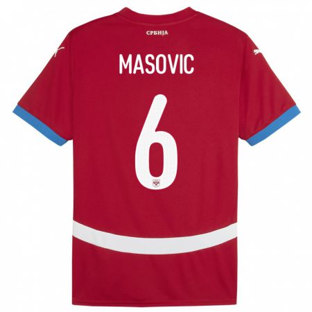 Kandiny Hombre Camiseta Serbia Erhan Masovic #6 Rojo 1ª Equipación 24-26 La Camisa Chile