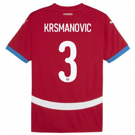 Kandiny Hombre Camiseta Serbia Nemanja Krsmanovic #3 Rojo 1ª Equipación 24-26 La Camisa Chile