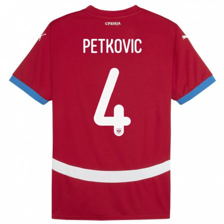 Kandiny Hombre Camiseta Serbia Nikola Petkovic #4 Rojo 1ª Equipación 24-26 La Camisa Chile