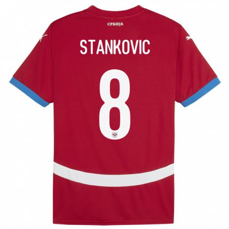 Kandiny Hombre Camiseta Serbia Nikola Stankovic #8 Rojo 1ª Equipación 24-26 La Camisa Chile