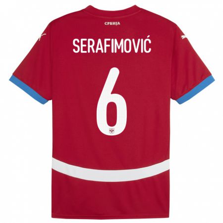 Kandiny Hombre Camiseta Serbia Vojin Serafimovic #6 Rojo 1ª Equipación 24-26 La Camisa Chile