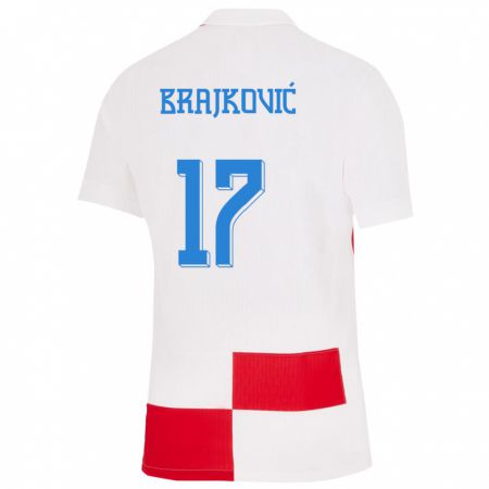 Kandiny Hombre Camiseta Croacia Roko Brajkovic #17 Blanco Rojo 1ª Equipación 24-26 La Camisa Chile