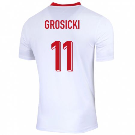 Kandiny Hombre Camiseta Polonia Kamil Grosicki #11 Blanco 1ª Equipación 24-26 La Camisa Chile