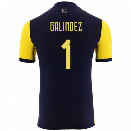Kandiny Hombre Camiseta Ecuador Hernan Galindez #1 Amarillo 1ª Equipación 24-26 La Camisa Chile